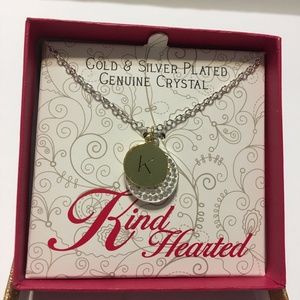 NWT Gold Silver plated Crystal initial K necklace